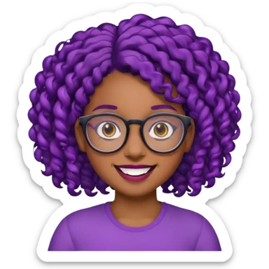 nerd emoji like with glasses showing only her 2 buck teeth but it’s a black girl with purple black curly hair no shoulders sticker