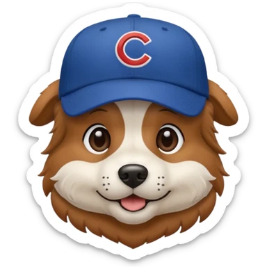 a dog with a Cubs baseball hat on sticker