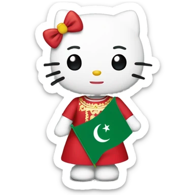 the hello kitty personage with an Algerian flag  sticker