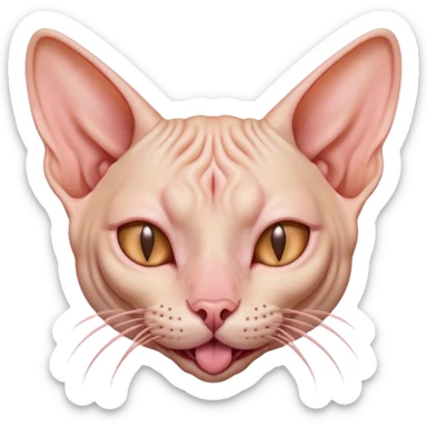 Cinematic Cute Yawning Sphynx Cat Portrait Emoji, Head tilted slightly with a dramatic, wide-open yawn, delicate, hairless skin in soft peach and pink tones, long, elegant limbs stretching lazily, piercing almond-shaped eyes that are barely open, Simplified yet irresistibly adorable features, highly detailed, glowing with a soft, cozy glow, high shine, relaxed yet expressive, stylized with a touch of whimsy, bright and endearing, soft glowing outline, capturing the essence of a sleepy yet affectionate kitty, so drowsy it feels like it could stretch right out of the screen and curl up for a nap! sticker
