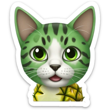 cat with green eyes eating a pineapple sticker