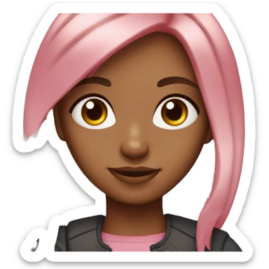 girl with red hair and pink highlights, with big black eyes and brown light skin sticker