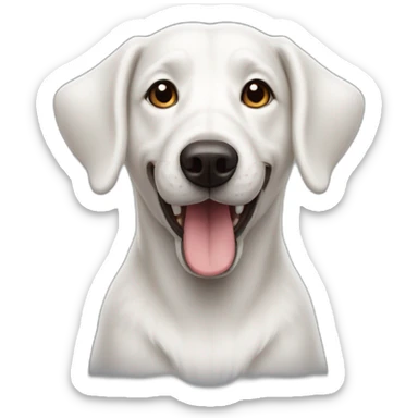 white dog with left ear upright and right ear floppy panting sticker