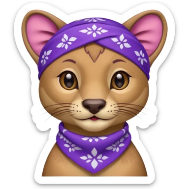 
Fossa animal in purple bandana with white patterns on forehead from league of legends laughing emoticon sticker