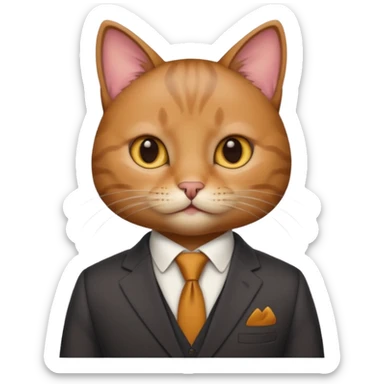 a brown and small cat and wear the suit sticker