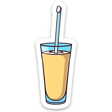 Glass of milk with Nesquik chocolate powder being mixed in sticker