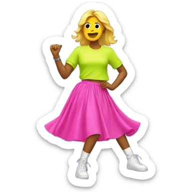 cad dancing on a dance floor wearing a 90s neon skirt and shirt sticker