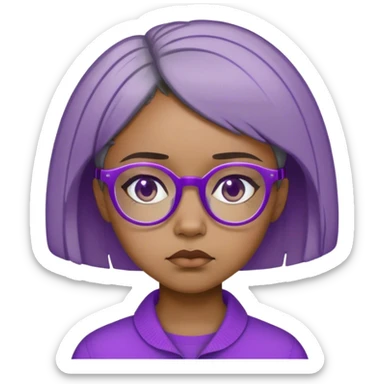 Light skinned Black girl with purple glasses short natural gray haircut sad sticker