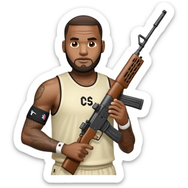 LeBron holding an assault rifle  sticker