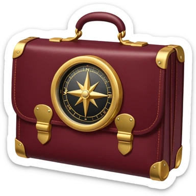 burgundy travel item with  a gold compass in the lower right corner of the emoji in front of travel item sticker