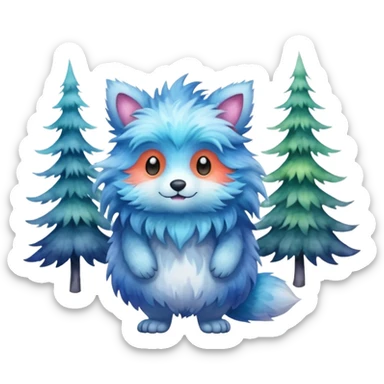 watercolor furry creature in a misty forest sticker