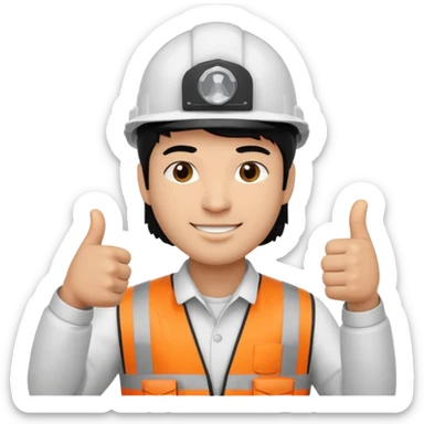 Una persona con pelo negro varon con casco blanco inginiero cilvil pulgar arriba sticker