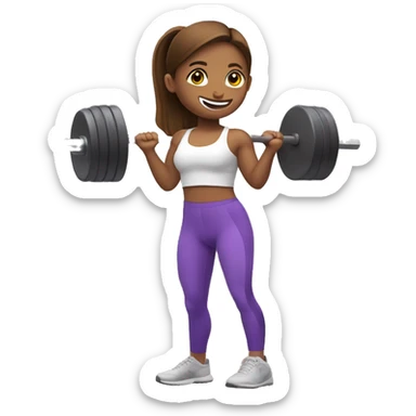 Girl lifting weight in the gym, blur eyes and brown hair, wearing purple leggings  sticker
