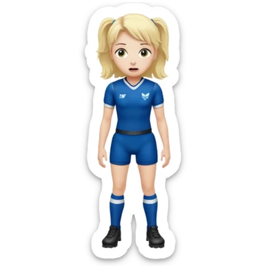 chica rubia con cara de miedo vestida con equipación de rugby con unas botas de presoterapia sticker