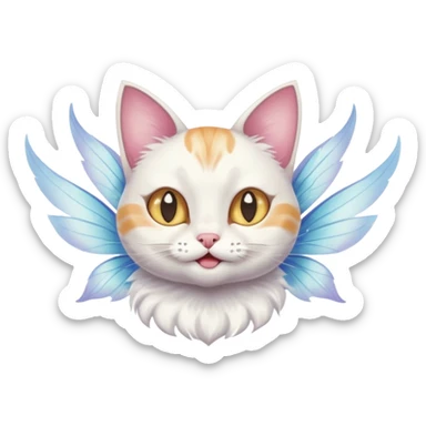 A cat with fairy wings, floating mid-air with a mischievous smirk, portrait, bust up sticker