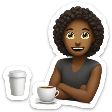 person at a coffee shop introducing th sticker