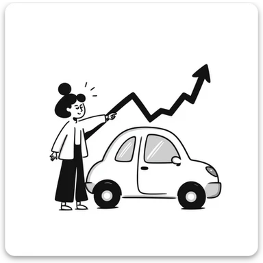 drawing of a car, customer, and profit graph, showing accessible vehicle finance sticker