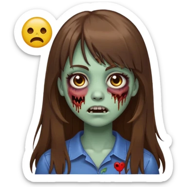 zombie girl, with long brown hair and bangs, ex with emojis:🧟‍♀️🙍‍♀️ sticker