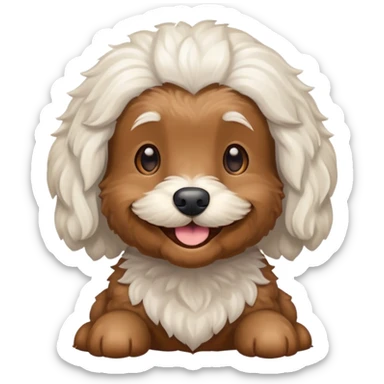 Brown cockapoo dog with some white hair on the head smiling sticker
