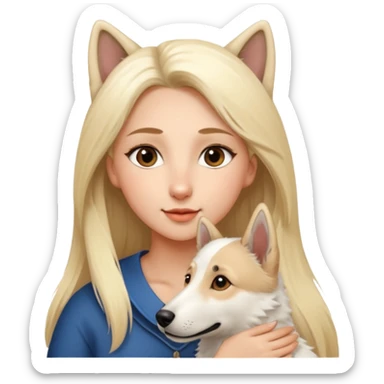 Skandinavische Lady with Long Hair ist in Love with her short fur White Shepard and Brown eyes sticker