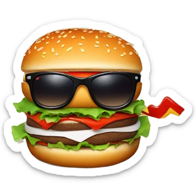 A burger with sunglasses surfing on a red ketchup looking wave  sticker