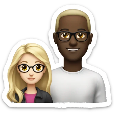 white blonde girl with brown eyes next to a black man with glasses  sticker