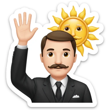 Adolf h , wearing suit and mustache small. Raising his hand to sun sticker