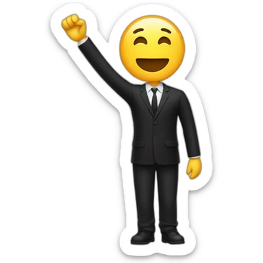 Person in black suit with right arm to the sky and other arm glued to the side of the body sticker