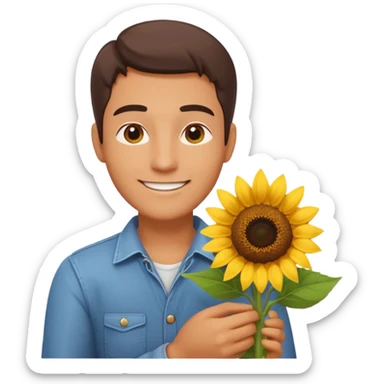 man holding a sunflower portrait, head and shoulders only, gentle smile, sunflower visible in hand, warm positive vibe, 3D cartoon style, mobile game icon style, clean background, no text, no watermark
 sticker