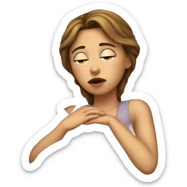 a very sad and tired girl is lying in bed sticker