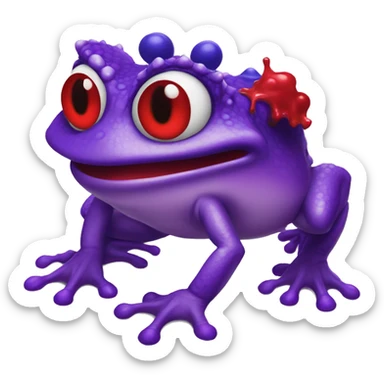 Purple horned frog spraying red paint of its eyes sticker
