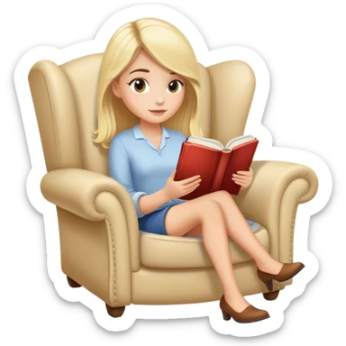 pretty blonde model reading a book in a cozy armchair  sticker