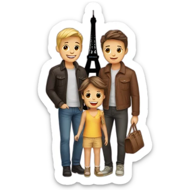 Gay couple with two kids Eiffel Tower  sticker
