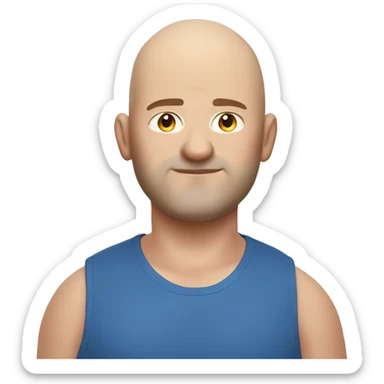 a fat man with a shaved head in a blue t - shirt posing for a, face-on head shot, patryk hardziej, shaved head, face on head shot sticker