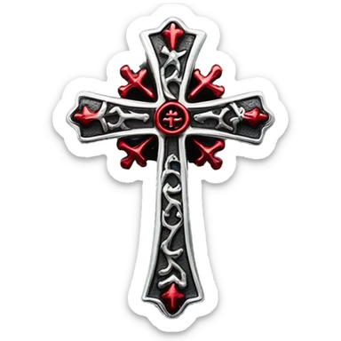 chrome hearts gothic cross silver and red sticker