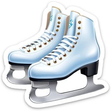 An icon featuring a pair of elegant figure skates standing on the smooth ice of a rink, with sparkling ice beneath them. The background shows a grand ice arena with bright lights and empty stands, highlighting the beauty and grace of figure skating. Transparent background. sticker