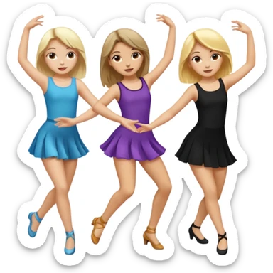 Emoji of 3 Girls dancing one with blonde hair, one tan skin with brown hair and one with black  hair ONLY ONE IS BLONDE sticker