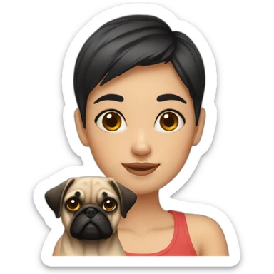 short hair girl with a pug sticker