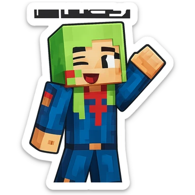 Extract the first character from the left with green hair and blue outfit labeled 'Meg' as a fully visible, separate image with a transparent background, keeping the original Minecraft cartoon style and appearance. sticker