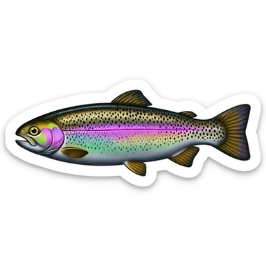 realistic rainbow trout fish bright saturated purple blue green yellow white with scales and black speckles sticker