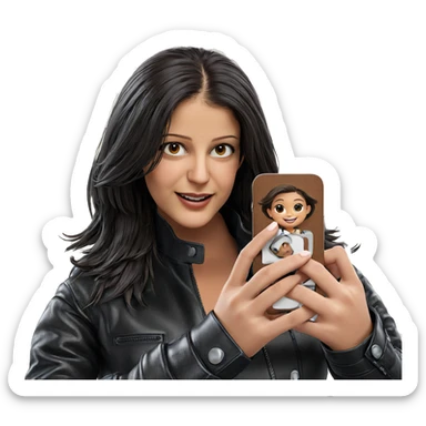 smiling girl in leather jacket sticker