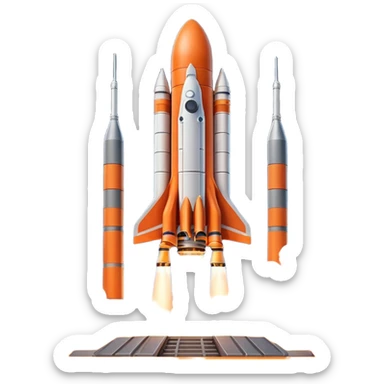 Cinematic shot of a heavy rocket lifting off from a launchpad, massive pillars of fire and smoke, dramatic lighting sticker