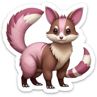 Rare realistic brown-scaled pink, white beige edgy badass epic pretty beautiful handsome gorgeous aesthetic colorful vibrant Vernid-Minccino-Cinccino-Furret-Linoone-Amaura-species-Fakemon-creature by LiLaiRa, random markings, (full body) sticker