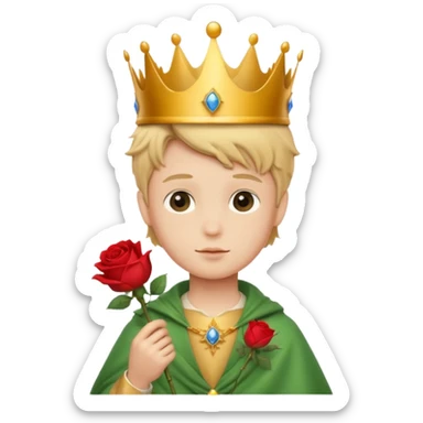 The Little Prince with a crown and a rose in his hand sticker