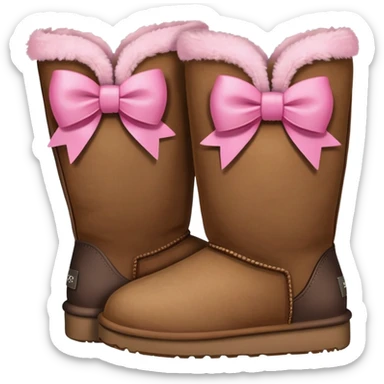 A pair of uggs with a pink bow on the ends sticker