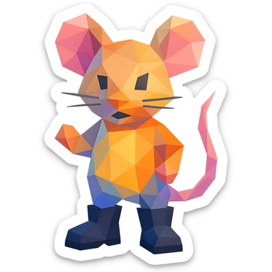 mouse emoji wearing black boots, low-poly polygonal style, vibrant colors sticker