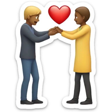 Person giving heart and another receiving sticker