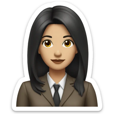 Female defense attorney with long black hair with brown suit sticker