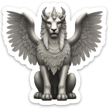 Lamassu, bearded human head, body of a bull, feathered wings that extend from its back sticker