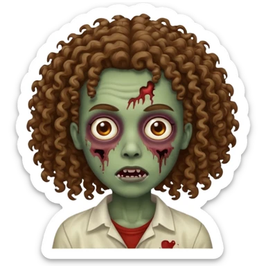 Zombie with lil bit curly medium brown hair sticker